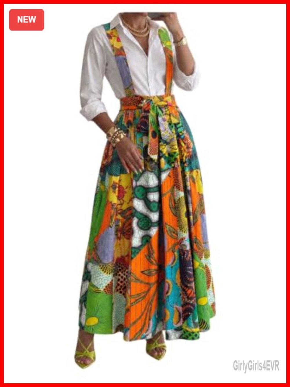 Suspender A-Line Skirt Tie Front Flowy Beach Vacation Women's